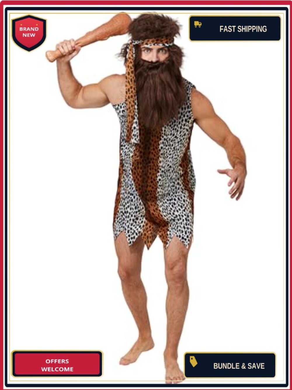Rubies Adult Caveman Costume Printed Tunic Headband Halloween Men's Standard